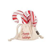 Load image into Gallery viewer, Christmas Candy Canes Plush Toy for dogs, soft with a built-in squeaker, perfect for holiday play.