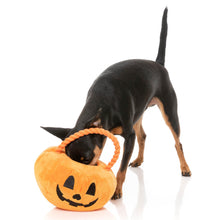 Load image into Gallery viewer, Dog playing with FuzzYard Trick or Treat Pumpkin Basket plush toy