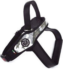 Load image into Gallery viewer, A brown dog walking through shallow water while wearing the Tre Ponti Primo Plus American camouflage harness with handle.