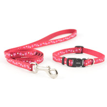 Load image into Gallery viewer, Ancol Small Bite reflective star puppy collar and lead set in red for small dogs