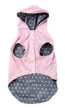 Load image into Gallery viewer, FuzzYard Flipside 24 Reversible Dog Raincoat – Pink/Grey Spots