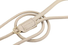Load image into Gallery viewer, Close-up of the Fuzzyard Life Atelier Rope Lead in Sandstone with vegan leather and gold hardware