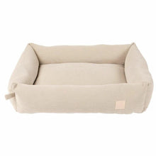 Load image into Gallery viewer, FuzzYard Life corduroy dog bed in Sandstone with plush bolster design