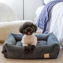 Load image into Gallery viewer, Dog relaxing in FuzzYard Life corduroy dog bed in Slate Grey