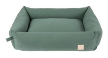 Load image into Gallery viewer, FuzzYard Life cotton dog bed in Myrtle Green with plush bolster design