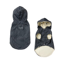 Load image into Gallery viewer, Fuzzyard Life Slate Grey dog raincoat shown front and back to display full design and features.