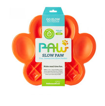 Load image into Gallery viewer, Orange PDH PAW slow feeder dog bowl with multiple compartments