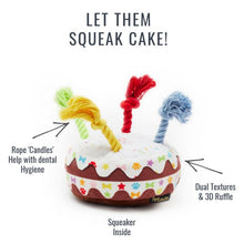 Load image into Gallery viewer, Pet London Squeaky Birthday Cake Dog Toy | Rainbow Rope Candles