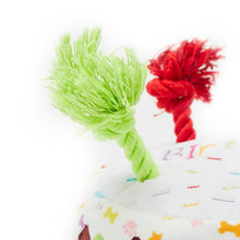 Load image into Gallery viewer, Pet London Squeaky Birthday Cake Dog Toy | Rainbow Rope Candles