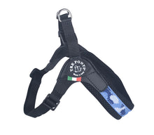 Load image into Gallery viewer, Tre Ponti Penny Harness Black Mesh & Light Blue Camo with Adjustable Girth