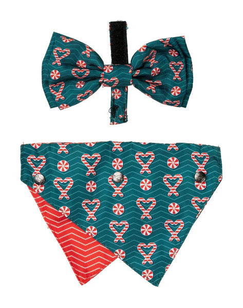 FuzzYard I Heart Candy Canes Dog Bow Tie & Bandana Set (2 Pack)