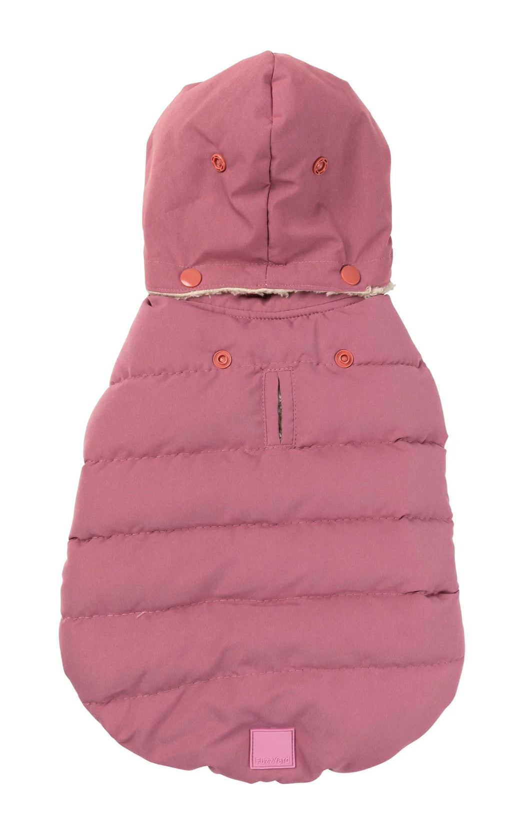 FuzzYard Essential Dog Puffer Jacket – Teddy Lined Coat with Removable Hood (Mauve)