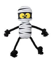 Load image into Gallery viewer, FuzzYard Ryan Gauze-ling Halloween plush dog toy featuring a mummy design with squeaker.
