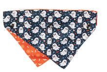 Load image into Gallery viewer, Reversible Halloween Dog Bandana with cute ghost design
