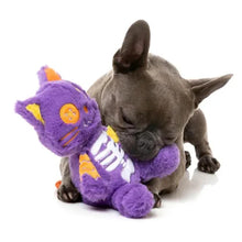 Load image into Gallery viewer, Fuzzyard Halloween Hairball the Cat plush dog toy with an internal squeaker and patchwork design for spooky playtime fun.
