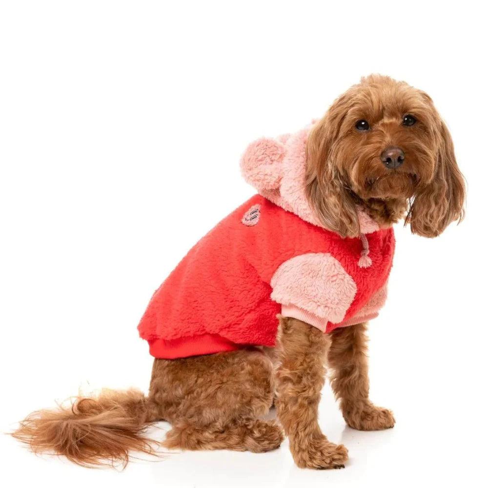 FuzzYard Winnie Hoodie – Red - Cosy Dog Hoodie with Teddy Ears