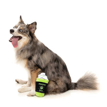 Load image into Gallery viewer, Monster Brew Halloween plush squeaky dog toy shaped like a coffee cup, featuring vibrant colors and a fun squeaker inside. Perfect for playful pups during the Halloween season, offering soft fabric, made by Fuzzyard. 
