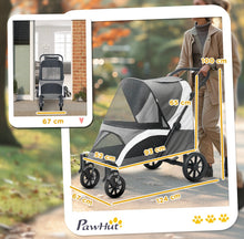 Load image into Gallery viewer, PawHut Foldable Pet Stroller for Large Dogs – 4-Wheel Jogger with Canopy, Brakes &amp; Safety Leashes
