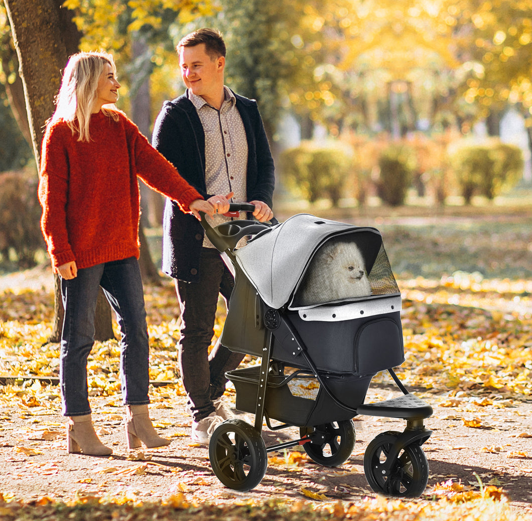PawHut Folding 3-Wheel Pet Stroller | Dog Travel & Adventure Buggy