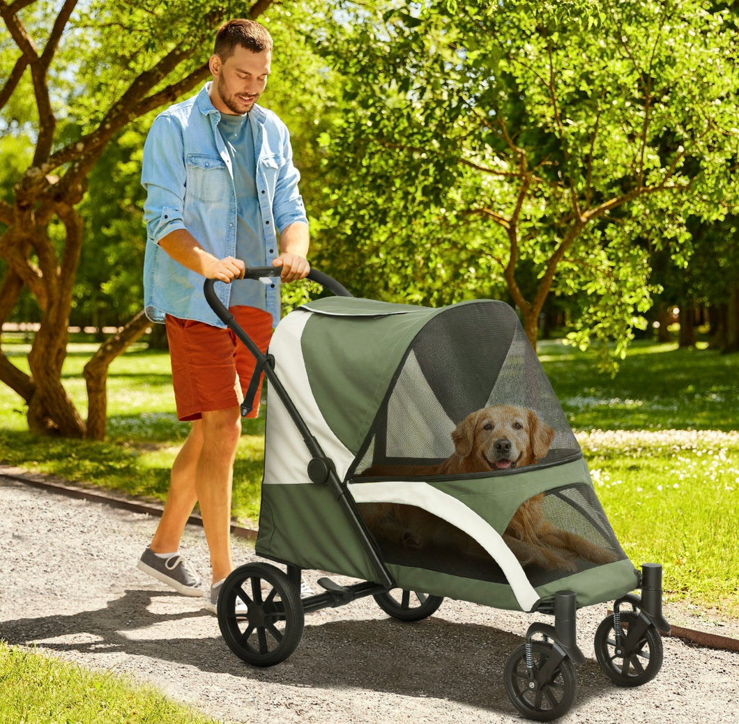 PawHut Foldable Pet Stroller for Large Dogs – 4-Wheel Jogger with Canopy, Brakes & Safety Leashes