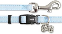 Load image into Gallery viewer, Close-up of Ancol Small Bite blue jewel puppy collar showing decorative jewels and hanging charm

