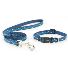 Load image into Gallery viewer, Ancol Small Bite reflective star puppy collar and lead set in blue, suitable for small dogs
