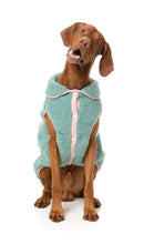Load image into Gallery viewer, FuzzYard Hana Dog Jacket – Cosy Sherpa Coat with Smiley Flower Patch (Sage)
