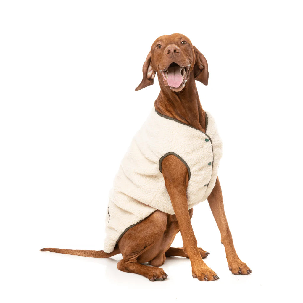 FuzzYard Nara Reversible Dog Jacket – Sherpa & Quilted 2-in-1 Coat (Beige)