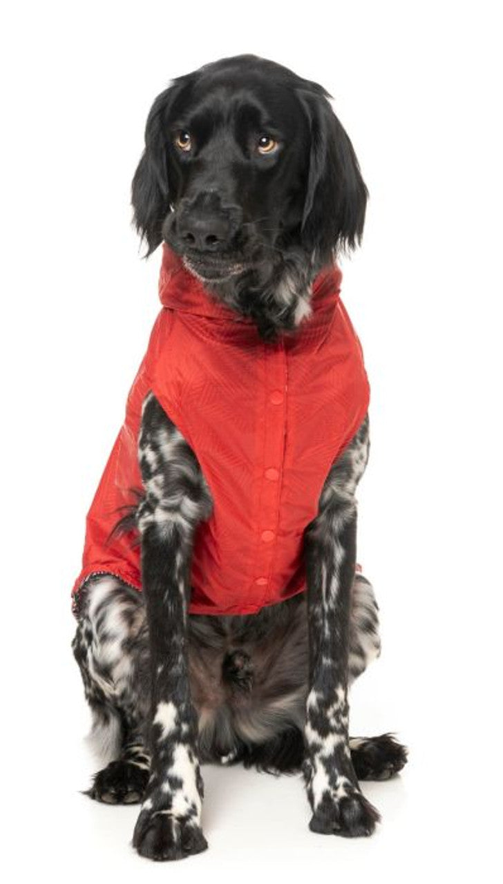 FuzzYard Flipside Reversible Dog Raincoat – ’90s Style Windbreaker (Red/White/Black)
