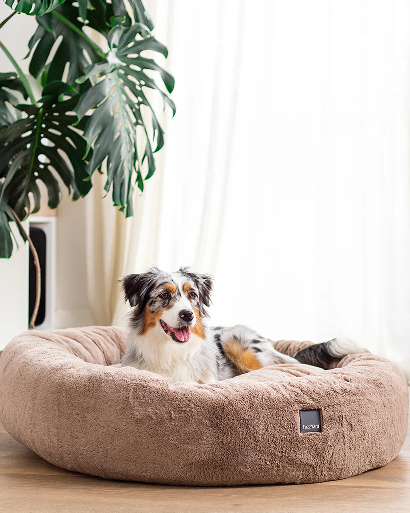 Dreameazzzy™ Cuddler Calming Pet Bed – Luxury Plush Donut Bed for Dogs & Cats (Chai)