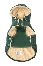 Load image into Gallery viewer, FuzzYard Essential Dog Puffer Jacket – Teddy Lined Coat with Removable Hood (Forest Green)
