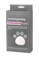 Load image into Gallery viewer, Pink FuzzYard microfibre drying towel for puppies with grey trim
