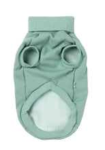 Load image into Gallery viewer, Mint FuzzYard Stevie Dog Sweater shown from the underside, displaying armholes, ribbed neck, and fleece-lined interior.
