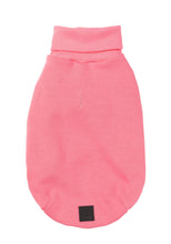 Load image into Gallery viewer, Pink FuzzYard Stevie Dog Sweater shown flat from the back, featuring a high ribbed turtle neck and soft cotton fabric.
