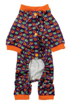 Load image into Gallery viewer, lose-up of Fuzzyard Be My Ghoul Pyjamas showing soft fleece fabric and easy press stud fastening. Halloween-inspired dog clothing.
